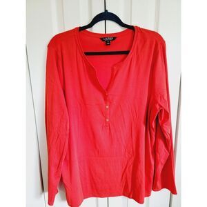 Lauren Ralph Lauren 3X Slim Fit Stretch Top Part Button LS‎ LRL V-Neck Orange